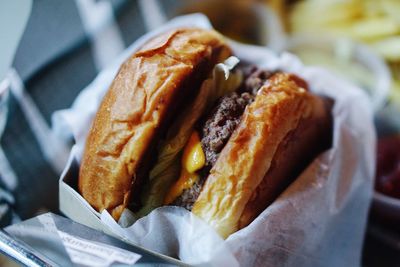 Close-up of cheese burger