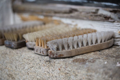 High angle view of cleaning brushes on table