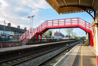 Railroad station platform in city