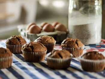 Close-up of cupcakes on table