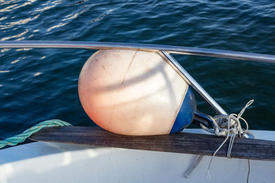 High angle view of rope tied on boat