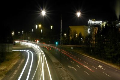 Light trails on highway at night