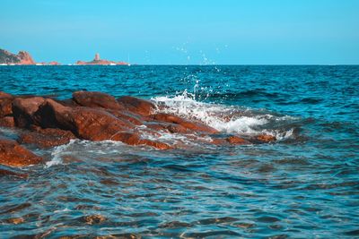 Scenic view of sea against clear sky