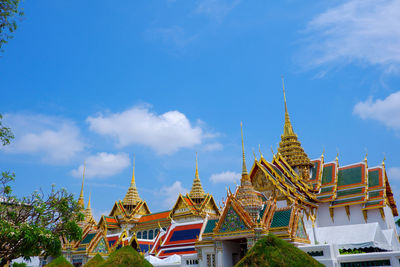 Low angle view of pagoda against sky