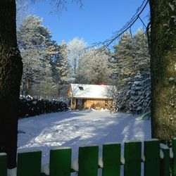 Snow covered landscape against clear sky