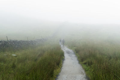 Footpath in countryside in foggy weather