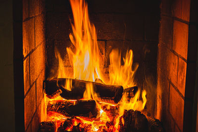 High angle view of fire burning at night