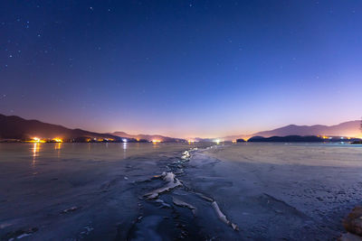 Scenic view of sea against sky at night