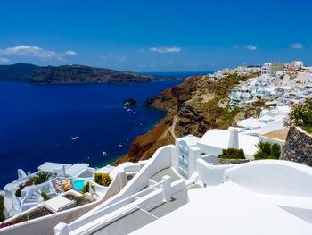 Scenic view of sea against blue sky