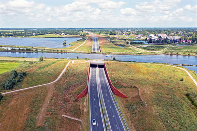 Aerial from the hendrik bulthuis aquaduct in friesland the netherlands