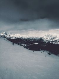 Scenic view of snow covered mountains against sky