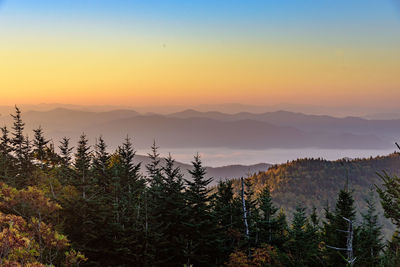 Scenic view of mountains against sky during sunset