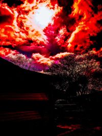 Low angle view of trees against sky at night