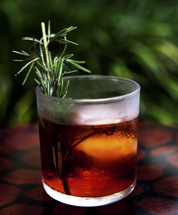 Close-up of tea in glass on table