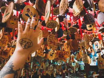 Low angle view of multi colored holding bouquet