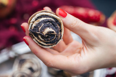 Close-up of human hand holding shell