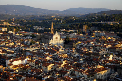 High angle view of buildings in city