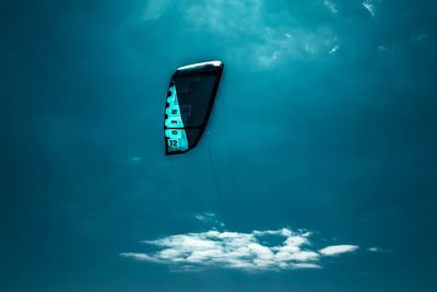 High angle view of boat in sea against blue sky