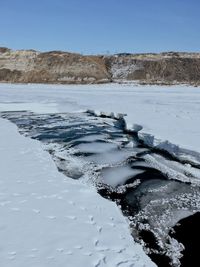 Scenic view of frozen sea against clear sky