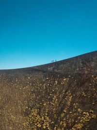 Low angle view of wall against clear blue sky