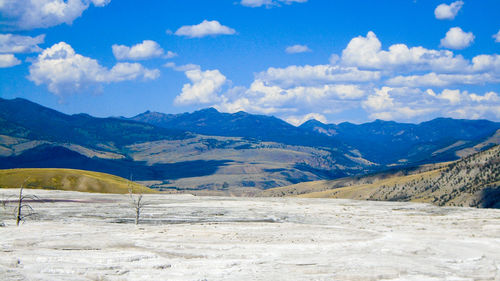 Scenic view of mountains against cloudy sky