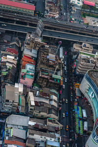 High angle view of buildings in city