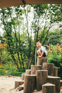 Portrait of boy in forest