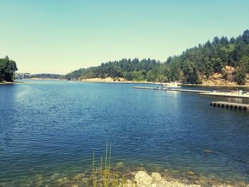 Scenic view of lake against clear sky