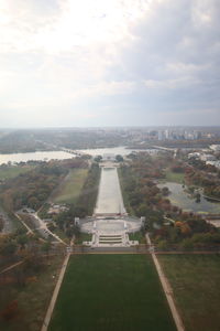 Aerial view of city against sky