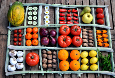 High angle view of fruits for sale