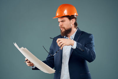 Man working with umbrella