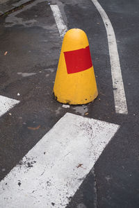 High angle view of traffic cone on street