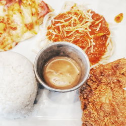 High angle view of meal served in plate