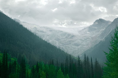 Scenic view of mountains against sky during winter