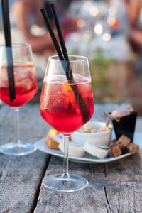 Drink in glasses on table at restaurant