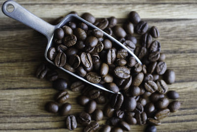 Close-up of coffee beans on table