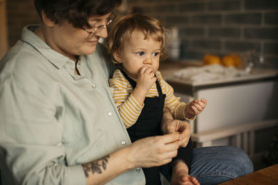 Mother and son at home