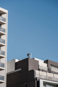 Low angle view of building against clear blue sky