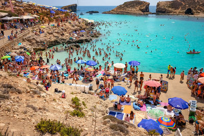 High angle view of people at beach