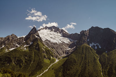 Scenic view of mountains against cloudy sky