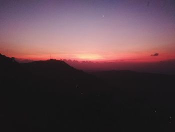 Silhouette landscape against clear sky at sunset