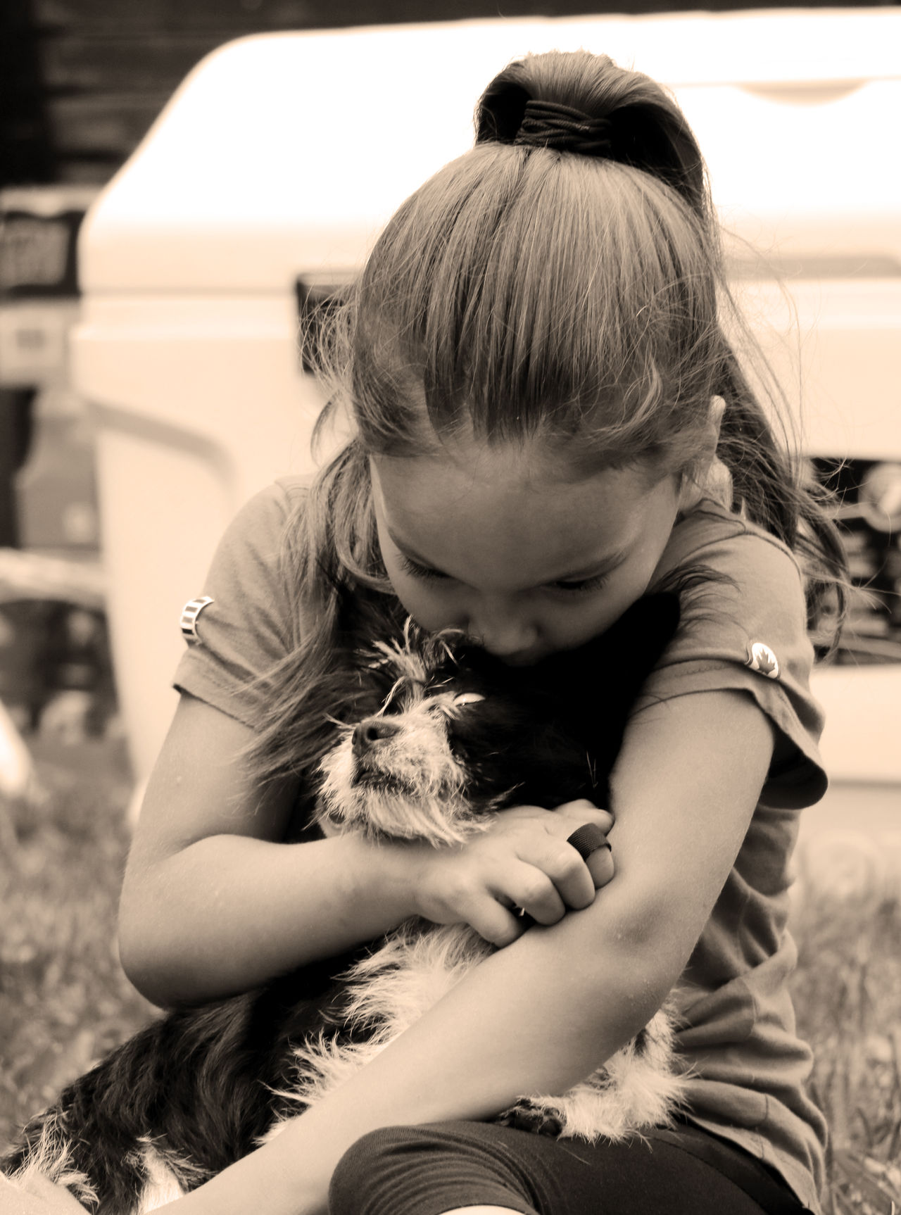 Little girl with her dog