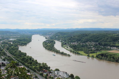 High angle view of bridge over river against sky