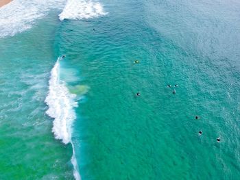 High angle view of surfers