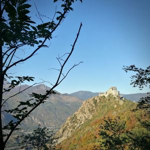 Scenic view of mountains against clear sky