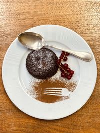 High angle view of dessert in plate on table