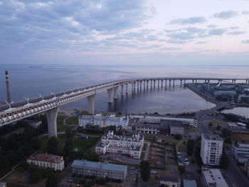 High angle view of bridge over sea against sky