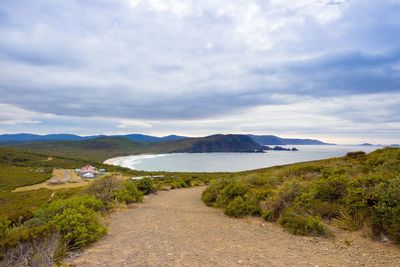 Scenic view of sea against cloudy sky