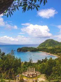 Scenic view of sea against cloudy sky