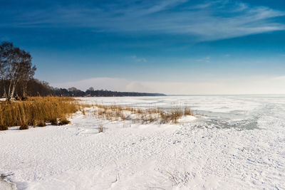 Frozen and snow-covered ice surface on the steinhuder meer